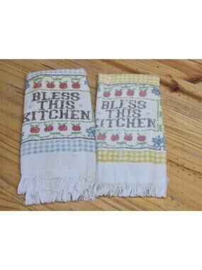 Vintage 1980s Bless This Kitchen Hand Towels